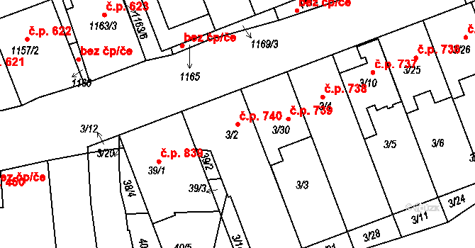 Prušánky 740 na parcele st. 3/2 v KÚ Prušánky, Katastrální mapa