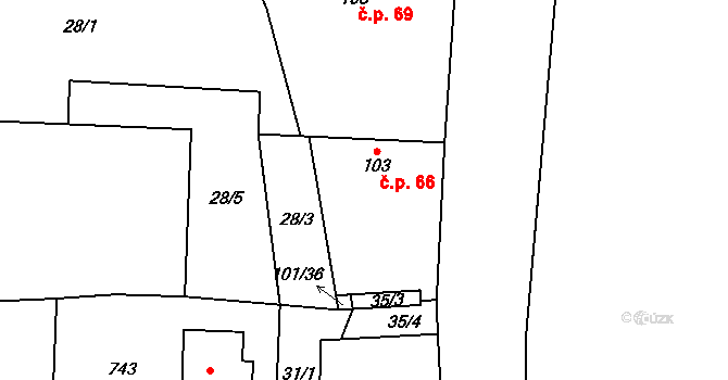 Rejšice 66, Smilovice na parcele st. 103 v KÚ Rejšice, Katastrální mapa