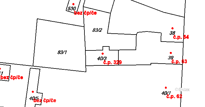 Sedlec 329, Sedlec-Prčice na parcele st. 40/3 v KÚ Sedlec u Votic, Katastrální mapa