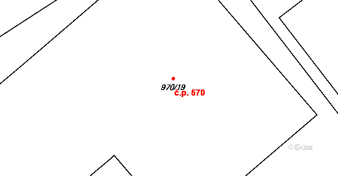 Hrušky 570 na parcele st. 970/19 v KÚ Hrušky, Katastrální mapa