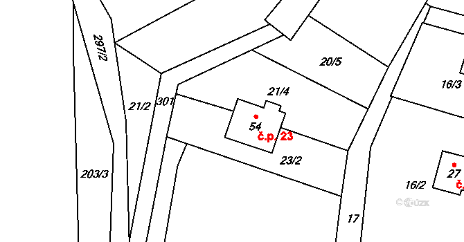 Onšovice 23, Dehtáře na parcele st. 54 v KÚ Onšovice u Dehtářů, Katastrální mapa