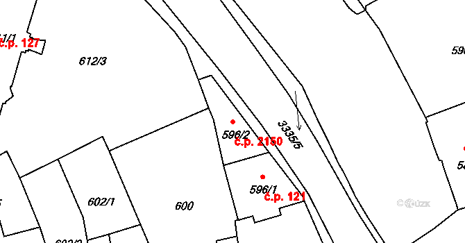 Pelhřimov 2150 na parcele st. 596/2 v KÚ Pelhřimov, Katastrální mapa