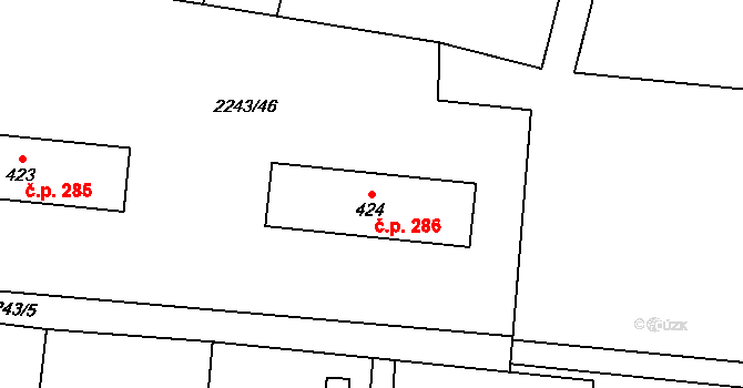 Chornice 286 na parcele st. 424 v KÚ Chornice, Katastrální mapa