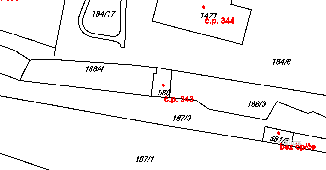 Plešivec 343, Český Krumlov na parcele st. 580 v KÚ Český Krumlov, Katastrální mapa