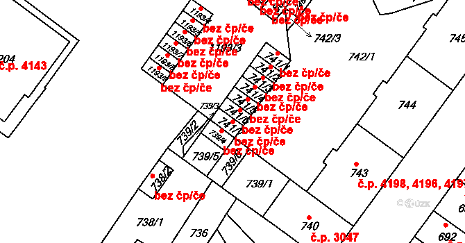 Chomutov 762 na parcele st. 741/7 v KÚ Chomutov II, Katastrální mapa