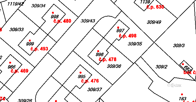 Nučice 478 na parcele st. 996 v KÚ Nučice u Rudné, Katastrální mapa