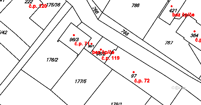 Valeč 119 na parcele st. 96/2 v KÚ Valeč u Hrotovic, Katastrální mapa