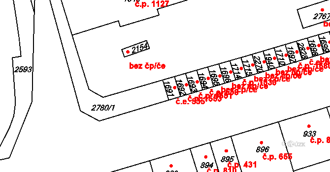 Lipník nad Bečvou I-Město 535, Lipník nad Bečvou na parcele st. 1691 v KÚ Lipník nad Bečvou, Katastrální mapa