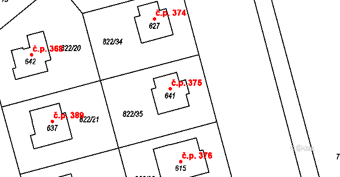 Hrochův Týnec 375 na parcele st. 641 v KÚ Hrochův Týnec, Katastrální mapa