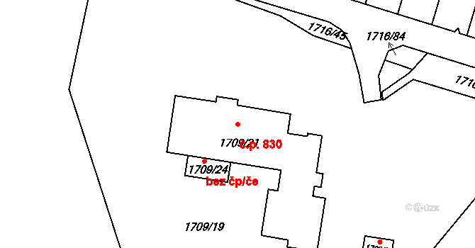 Miřetice u Klášterce nad Ohří 830, Klášterec nad Ohří na parcele st. 1709/21 v KÚ Miřetice u Klášterce nad Ohří, Katastrální mapa