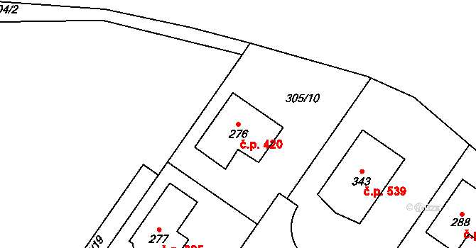 Tuchoměřice 420 na parcele st. 276 v KÚ Kněžívka, Katastrální mapa