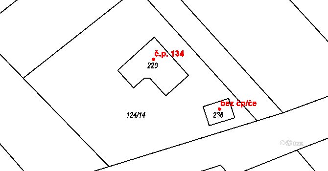 Všetaty 134 na parcele st. 220 v KÚ Všetaty u Rakovníka, Katastrální mapa