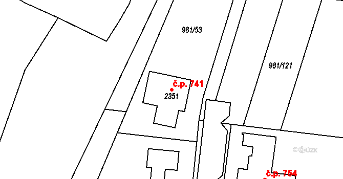 Přibyslav 741 na parcele st. 2351 v KÚ Přibyslav, Katastrální mapa