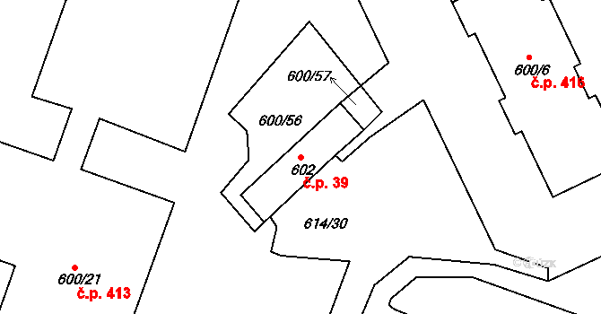 Pokratice 39, Litoměřice na parcele st. 602 v KÚ Pokratice, Katastrální mapa