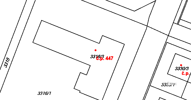 Šanov 447 na parcele st. 3316/3 v KÚ Šanov nad Jevišovkou, Katastrální mapa