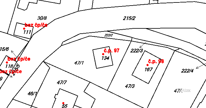 Sedlec 97 na parcele st. 134 v KÚ Sedlec u Líbeznic, Katastrální mapa