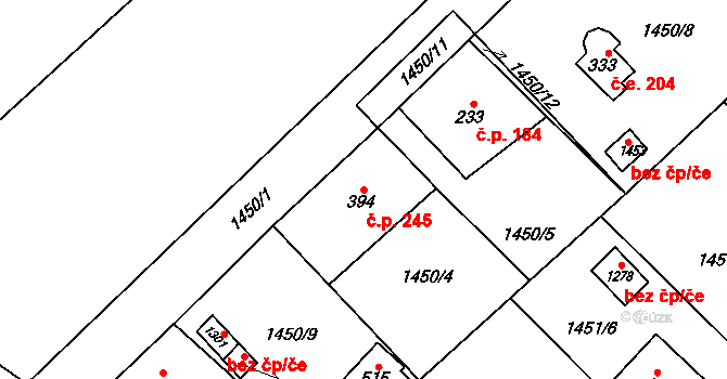 Čerčany 245 na parcele st. 394 v KÚ Čerčany, Katastrální mapa