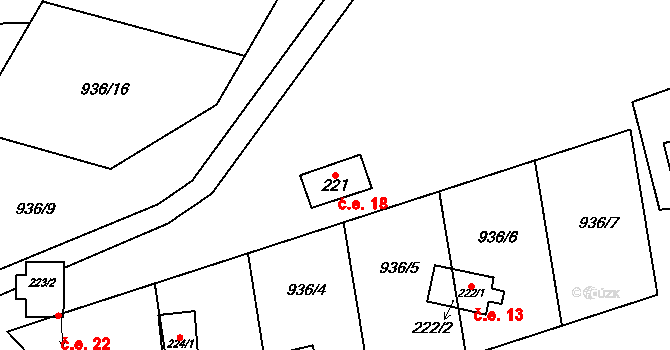 Černovice 18 na parcele st. 221 v KÚ Černovice u Kunštátu, Katastrální mapa