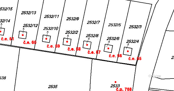 Dolní Lutyně 57 na parcele st. 2532/8 v KÚ Dolní Lutyně, Katastrální mapa
