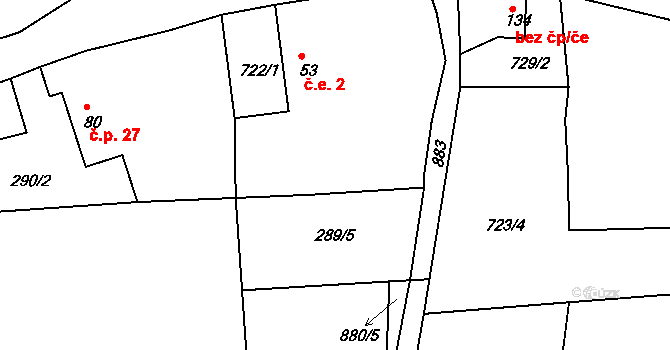 Obora 2, Obrubce na parcele st. 53 v KÚ Obrubce, Katastrální mapa