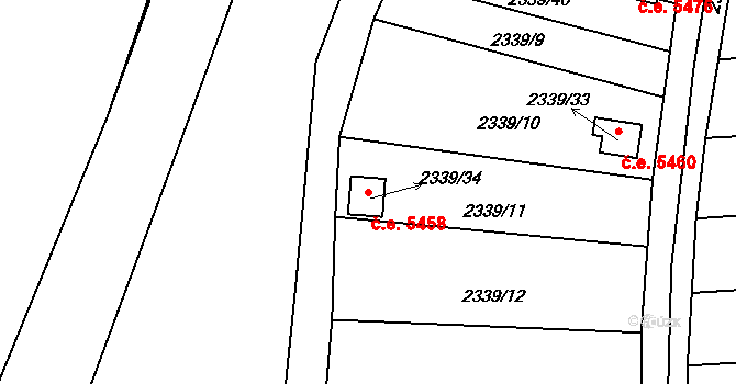 Pelhřimov 5458 na parcele st. 2339/34 v KÚ Pelhřimov, Katastrální mapa