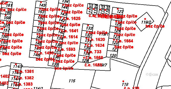 Děčín XXXII-Boletice nad Labem 733, Děčín na parcele st. 130 v KÚ Boletice nad Labem, Katastrální mapa