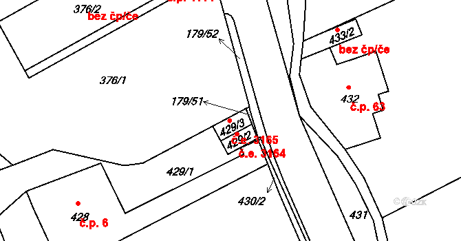 Rýnovice 3165, Jablonec nad Nisou na parcele st. 429/3 v KÚ Rýnovice, Katastrální mapa