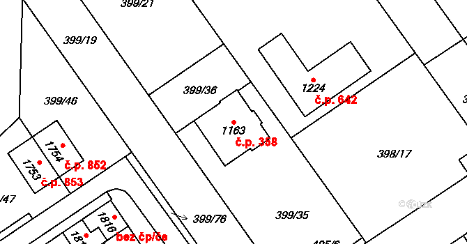 Heřmanice 358, Ostrava na parcele st. 1163 v KÚ Heřmanice, Katastrální mapa