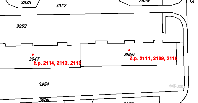 Žďár nad Sázavou 4 2109,2110,2111, Žďár nad Sázavou na parcele st. 3950 v KÚ Město Žďár, Katastrální mapa