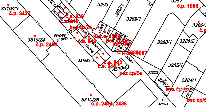 Znojmo 843 na parcele st. 3310/55 v KÚ Znojmo-město, Katastrální mapa