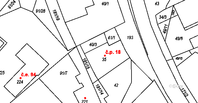 Dolní Rožínka 18 na parcele st. 35 v KÚ Dolní Rožínka, Katastrální mapa