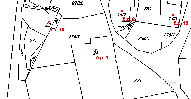 Chlum 1, Chlum-Korouhvice na parcele st. 24 v KÚ Chlum, Katastrální mapa