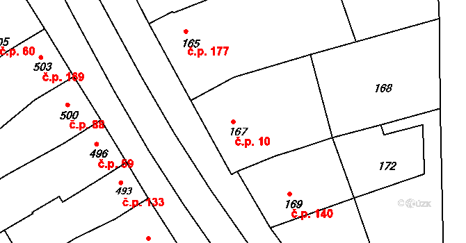 Milešovice 10 na parcele st. 167 v KÚ Milešovice, Katastrální mapa