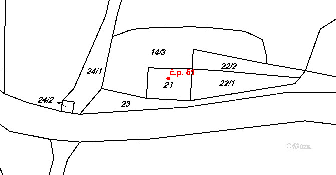 Hluboká 51, Milhostov na parcele st. 21 v KÚ Dolní Částkov, Katastrální mapa
