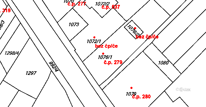 Bylnice 279, Brumov-Bylnice na parcele st. 1076/1 v KÚ Bylnice, Katastrální mapa