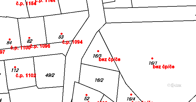 Kladno 38582571 na parcele st. 16/3 v KÚ Hnidousy, Katastrální mapa