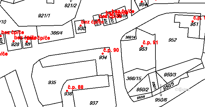 Zádveřice 90, Zádveřice-Raková na parcele st. 934 v KÚ Zádveřice, Katastrální mapa