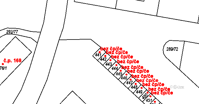 Hrádek 40655571 na parcele st. 441 v KÚ Nová Huť, Katastrální mapa