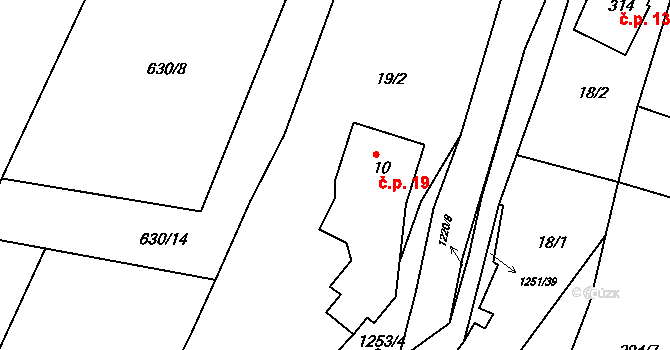 Podkopná Lhota 19 na parcele st. 10 v KÚ Podkopná Lhota, Katastrální mapa