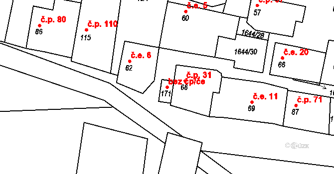 Mšené-lázně 41112571 na parcele st. 171 v KÚ Brníkov, Katastrální mapa