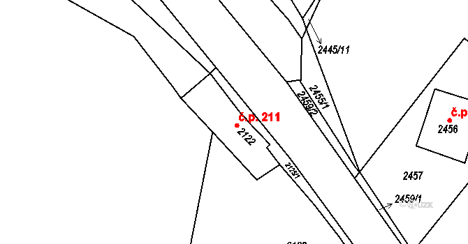 Želechovice nad Dřevnicí 211 na parcele st. 2122 v KÚ Želechovice nad Dřevnicí, Katastrální mapa