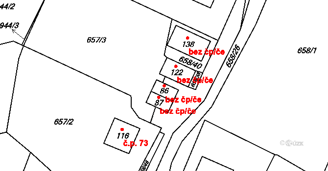 Ústrašín 41656571 na parcele st. 86 v KÚ Ústrašín, Katastrální mapa