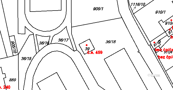 Dubí 459 na parcele st. 39 v KÚ Dubí u Teplic, Katastrální mapa