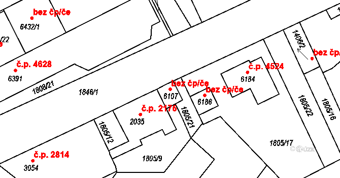 Jablonec nad Nisou 42307571 na parcele st. 6107 v KÚ Jablonec nad Nisou, Katastrální mapa