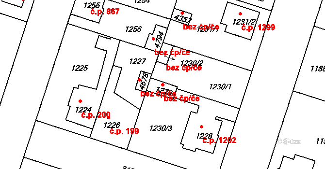 Čelákovice 43218571 na parcele st. 1229 v KÚ Čelákovice, Katastrální mapa