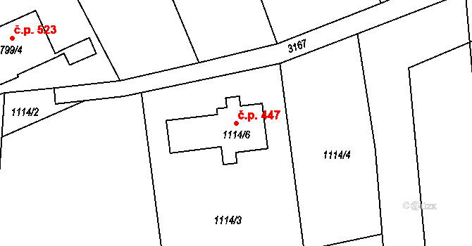 Píšť 447 na parcele st. 1114/6 v KÚ Píšť, Katastrální mapa