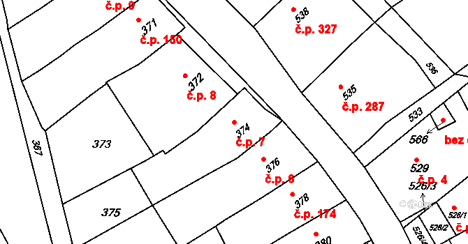 Bošovice 7 na parcele st. 374 v KÚ Bošovice, Katastrální mapa