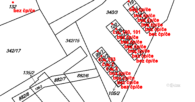 Rančířov 103 na parcele st. 99/1 v KÚ Rančířov, Katastrální mapa