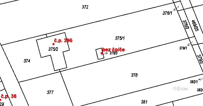Blansko 45562571 na parcele st. 375/3 v KÚ Těchov, Katastrální mapa