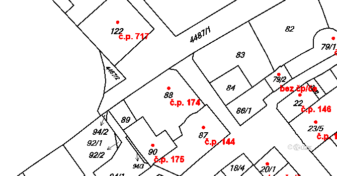 Hlučín 174 na parcele st. 88 v KÚ Hlučín, Katastrální mapa